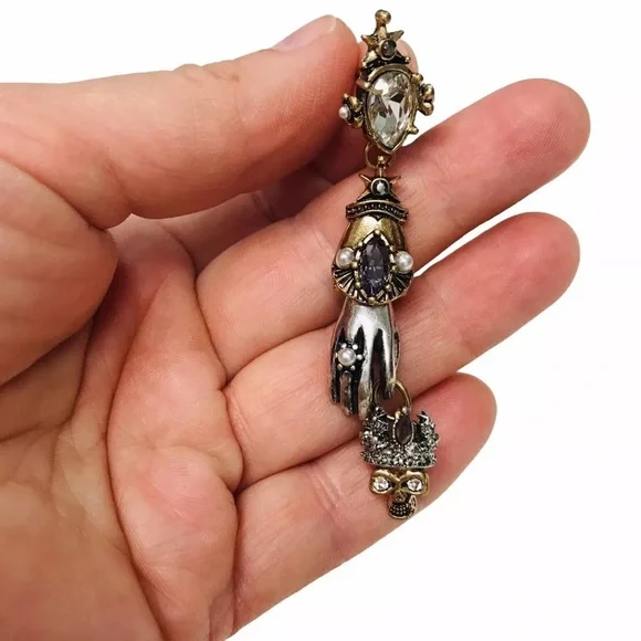 Skull Punk Dangle Earrings Halloween Skeleton Jewelry - Picture 3 of 7